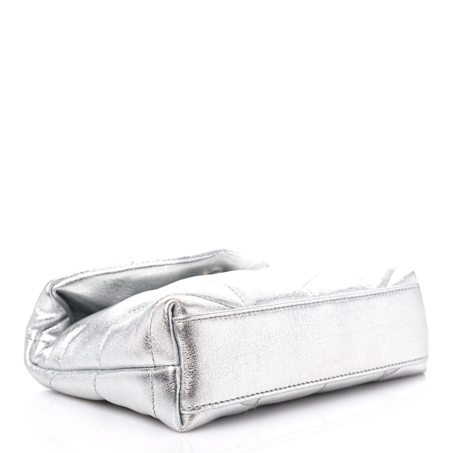 Saint Laurent Metallic Lambskin Monogram Loulou Puffer Pouch Clutch Silver 4 of 10