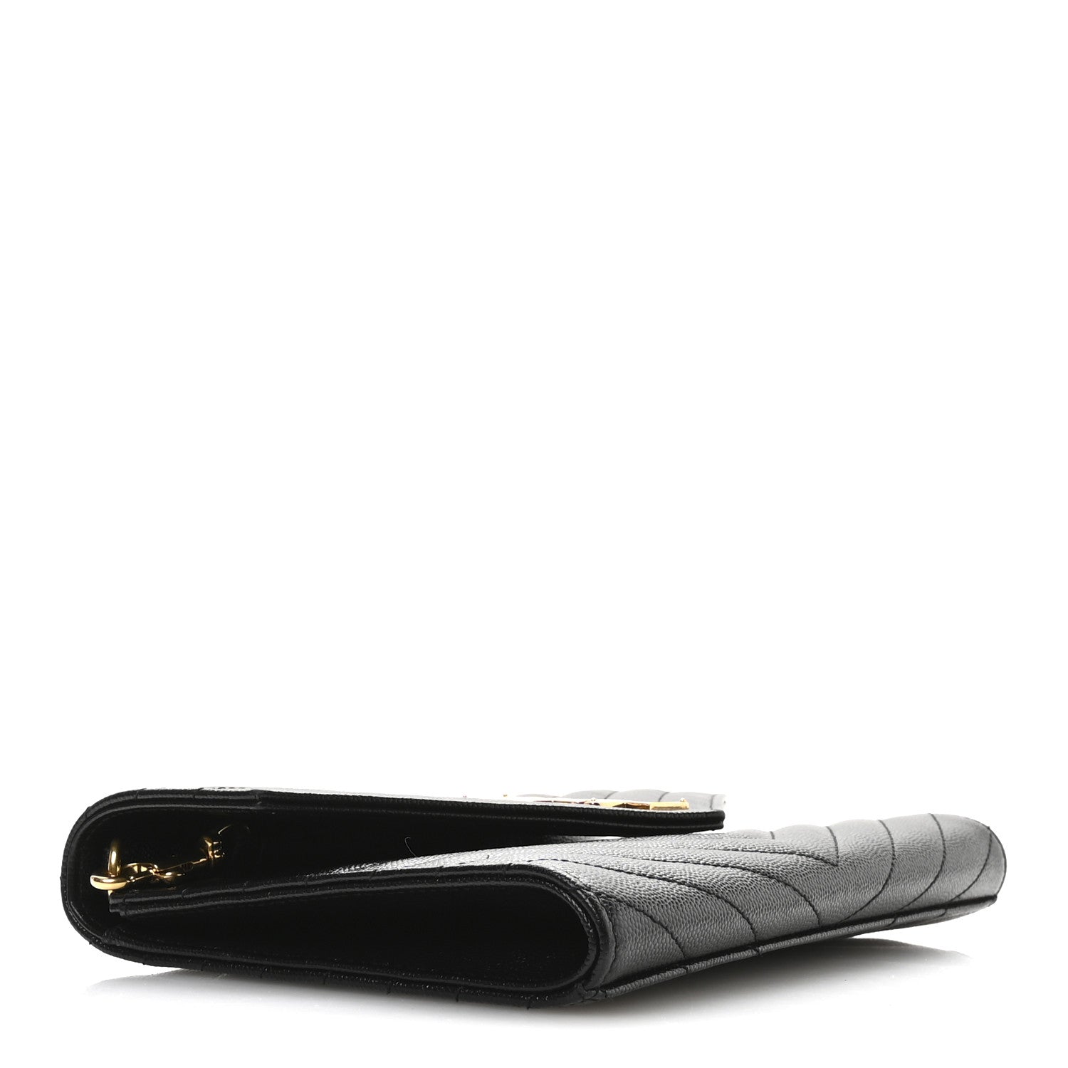 Saint Laurent Grain De Poudre Matelasse Chevron Monogram Envelope Clutch Black 4 of 8