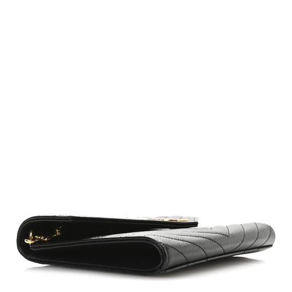 Saint Laurent Grain De Poudre Matelasse Chevron Monogram Envelope Clutch Black 4 of 8
