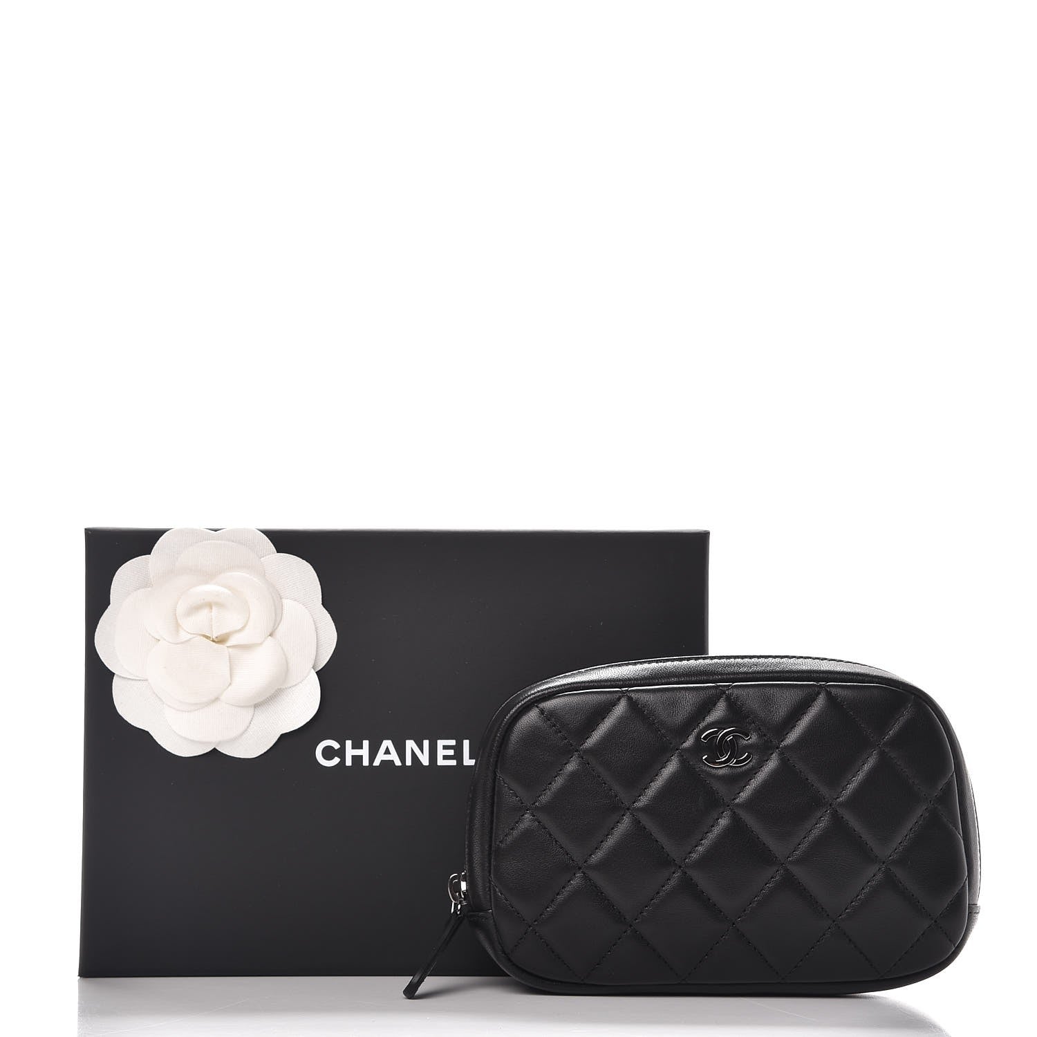 Chanel Lambskin Quilted Small Curvy Pouch Cosmetic Case Black 8 of 8