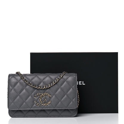 Chanel Caviar Quilted French New Wave Chain CC Wallet On Chain WOC Grey 11 of 11