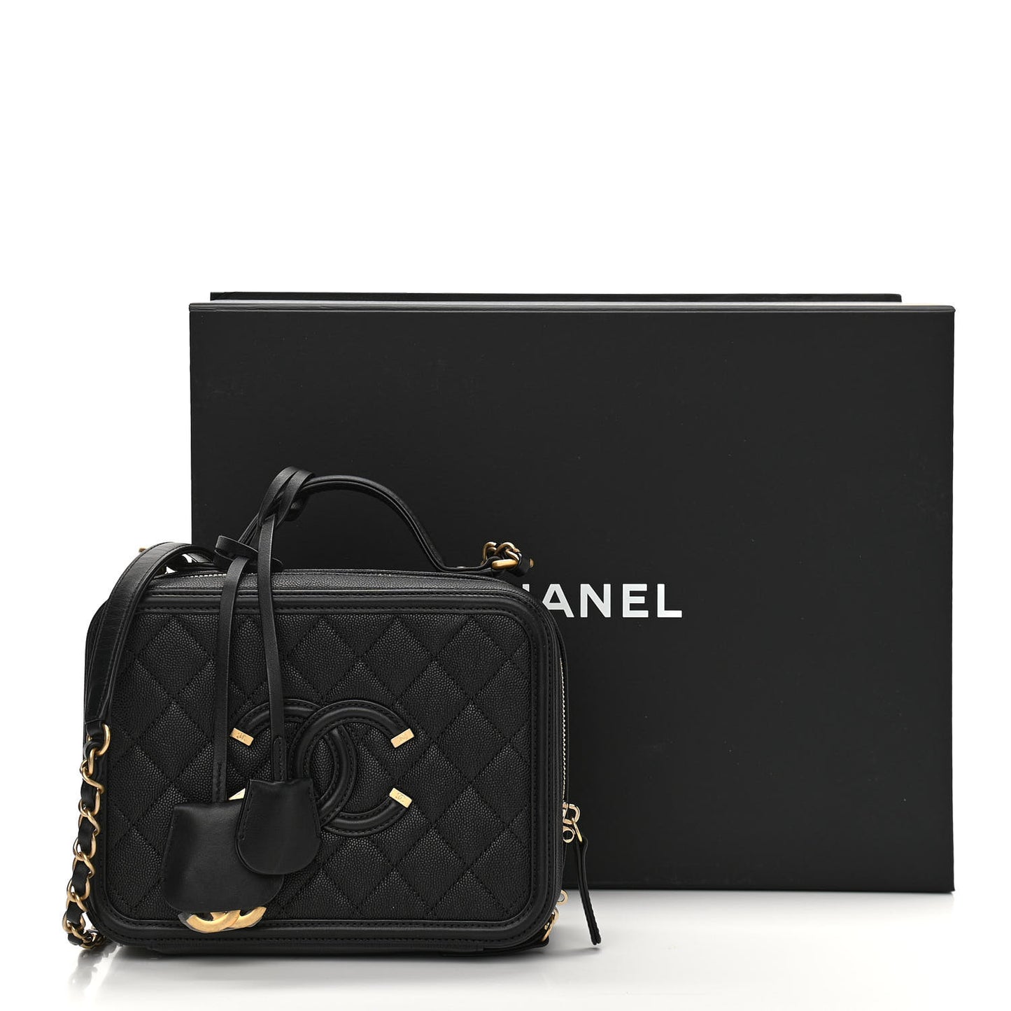 Caviar Quilted Medium CC Filigree Vanity Case Black