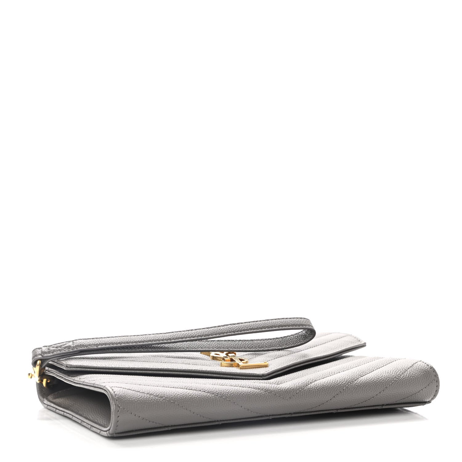 Saint Laurent Grain De Poudre Matelasse Chevron Monogram Envelope Clutch Fog 4 of 8