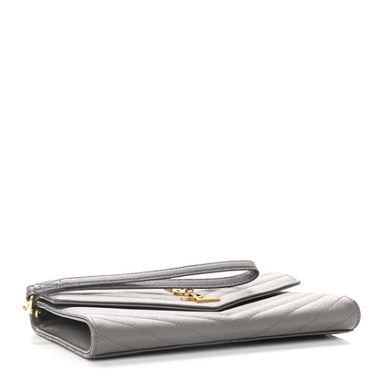 Saint Laurent Grain De Poudre Matelasse Chevron Monogram Envelope Clutch Fog 4 of 8