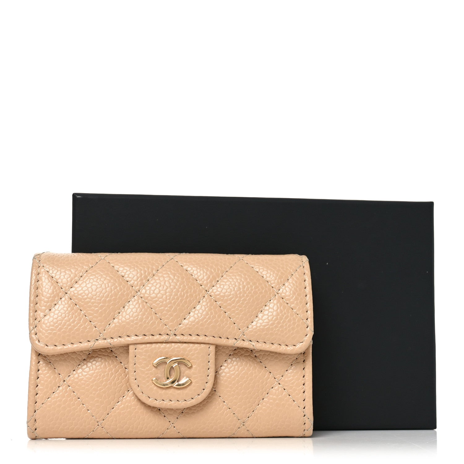 Chanel Caviar Quilted Flap Card Holder Wallet Beige 9 of 9
