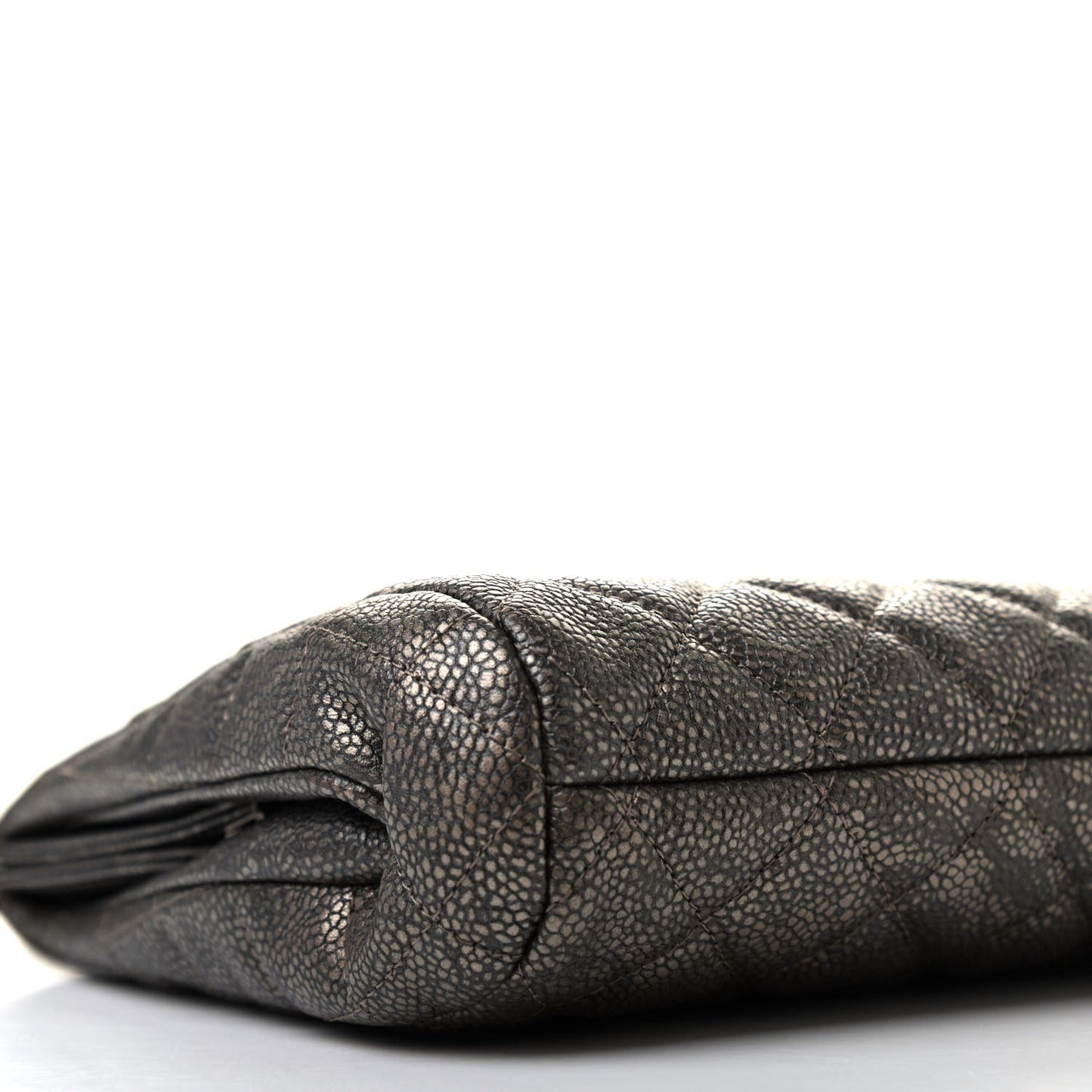 Metallic Caviar Quilted Clutch Dark Silver