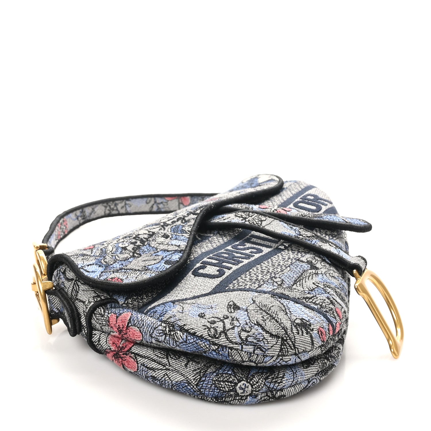 Christian Dior Canvas Embroidered Jardin Magique Saddle Bag Denim Multicolor 4 of 10