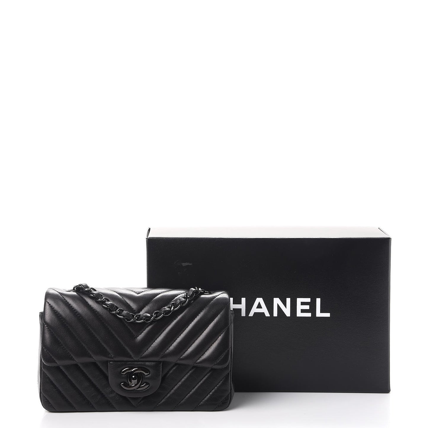 Lambskin Chevron Quilted Mini Rectangular Flap So Black