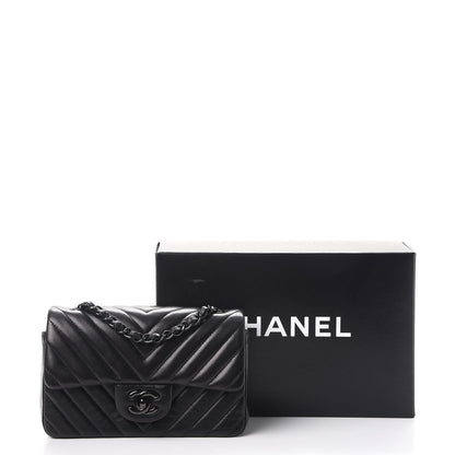 Chanel Lambskin Chevron Quilted Mini Rectangular Flap So Black 8 of 8