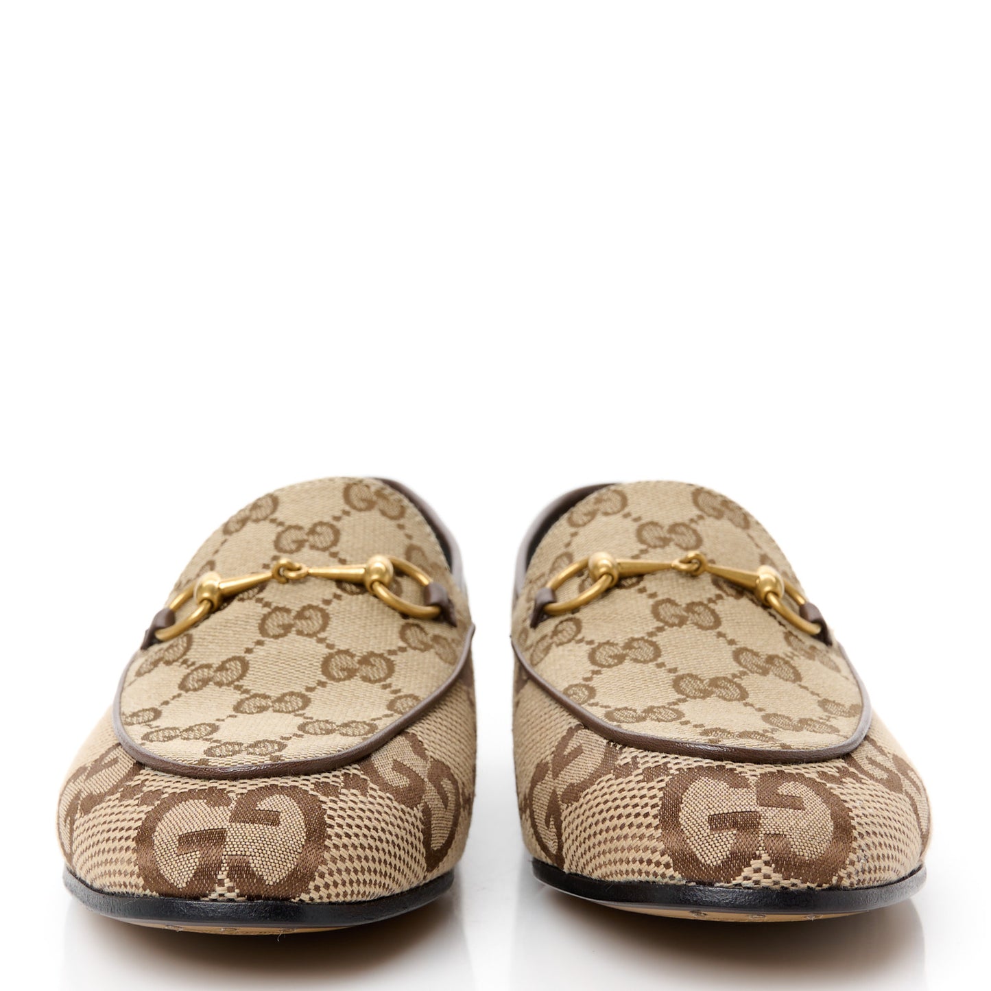 Monogram Jumbo GG Malaga Kid Horsebit Womens Jordaan Loafers 39.5 Camel Ebony New Acero Beige