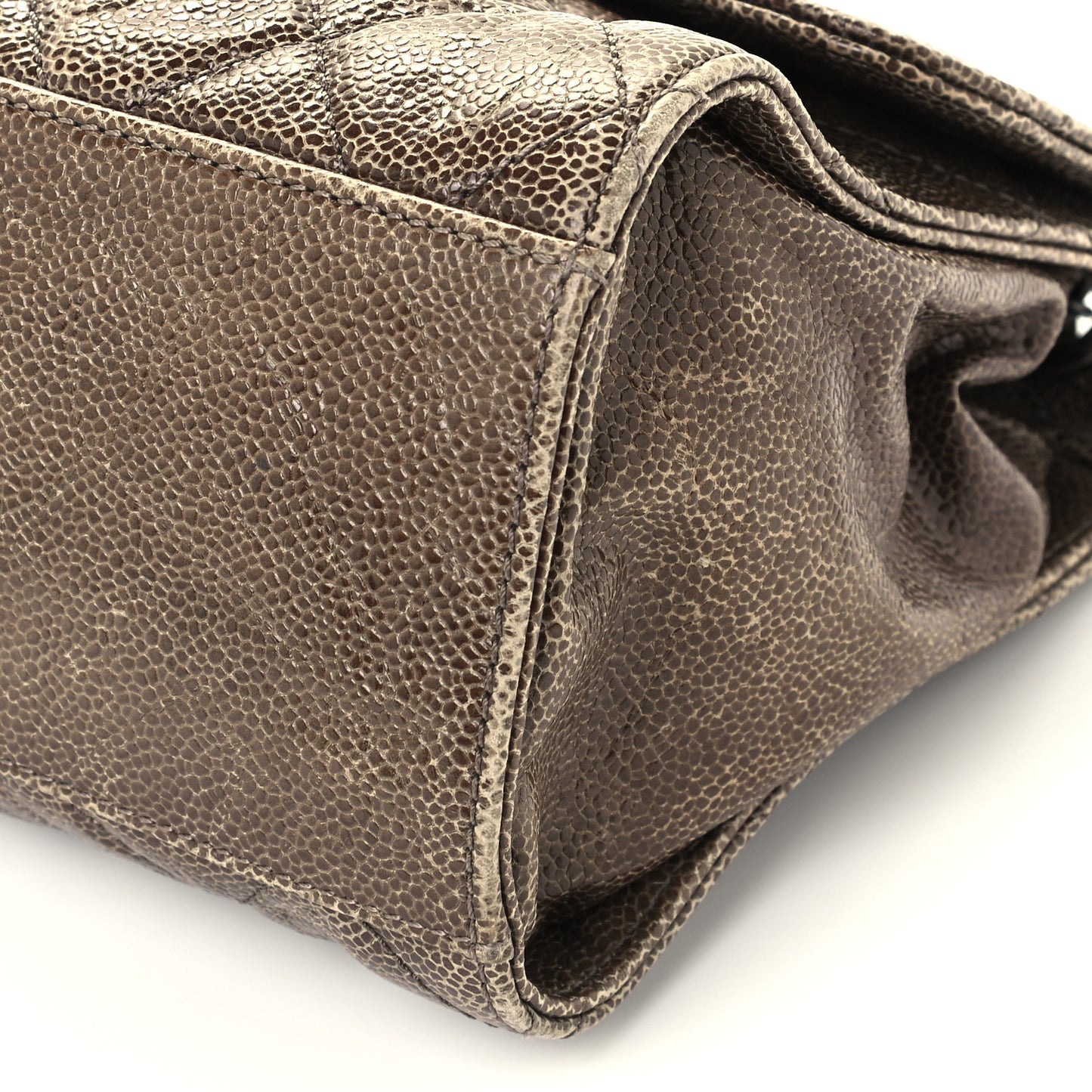 Crumpled Grained Calfskin Jumbo CC Crave Flap Beige
