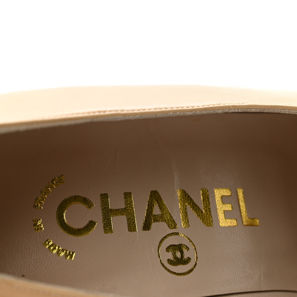 Chanel Lambskin Cap Toe CC Pumps 37.5 Beige Black 8 of 9