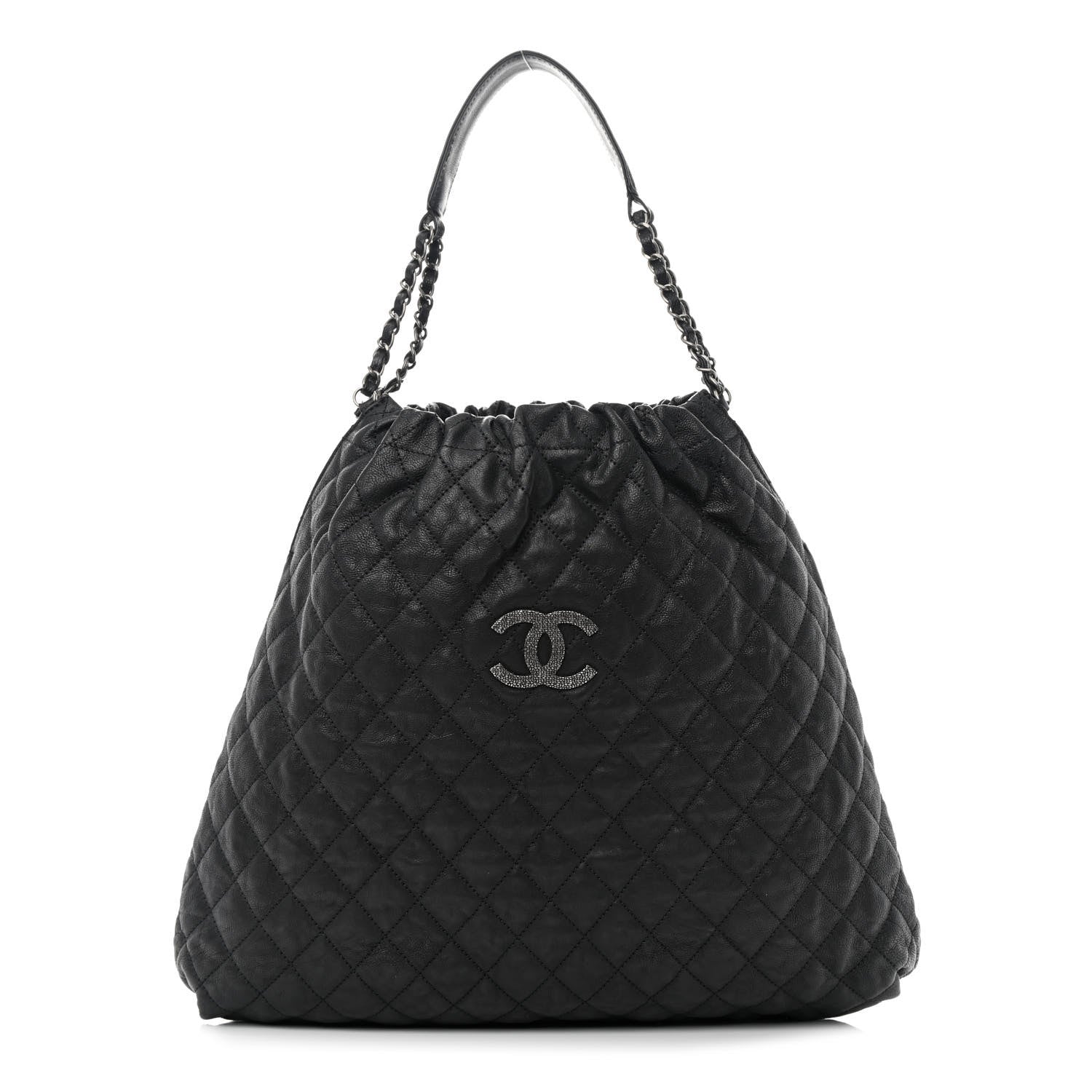 Chanel Distressed Glazed Caviar Quilted Large Elastic Tote Black 1 of 10