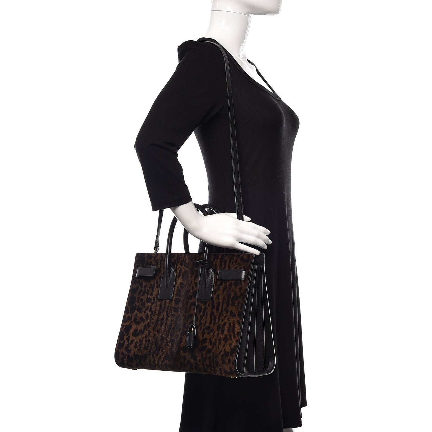 Calf Hair Leopard Print Small Sac De Jour Black
