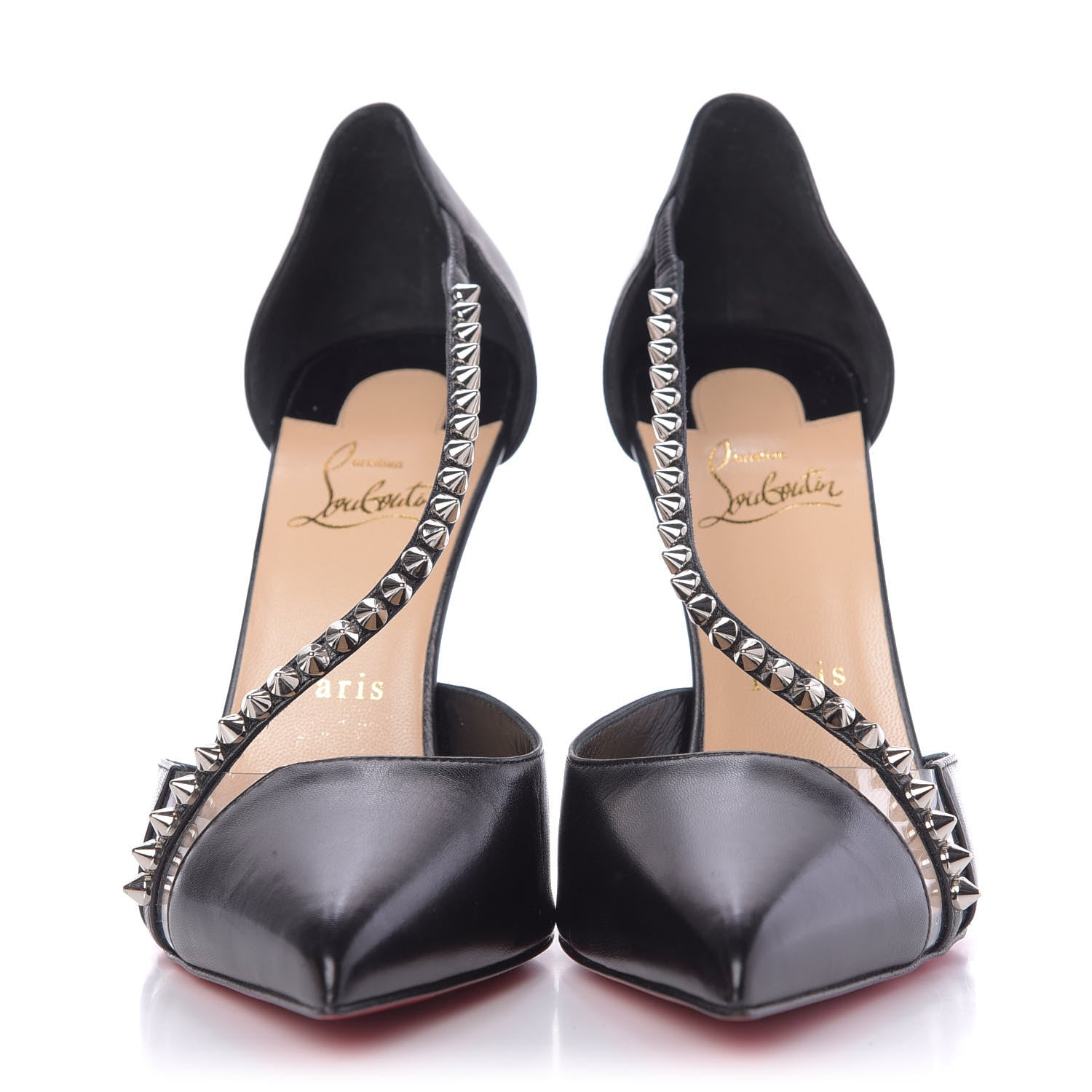 Christian Louboutin 39.5 ビニールパンプス Christian Louboutin Kid PVC Spike Cross 100 Pumps 39.5 Black