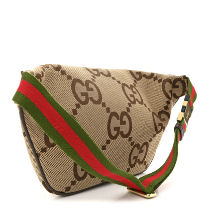 Gucci Monogram Jumbo GG Textured Dollar Calfskin Web Belt Bag Camel Ebony New Acero 3 of 15