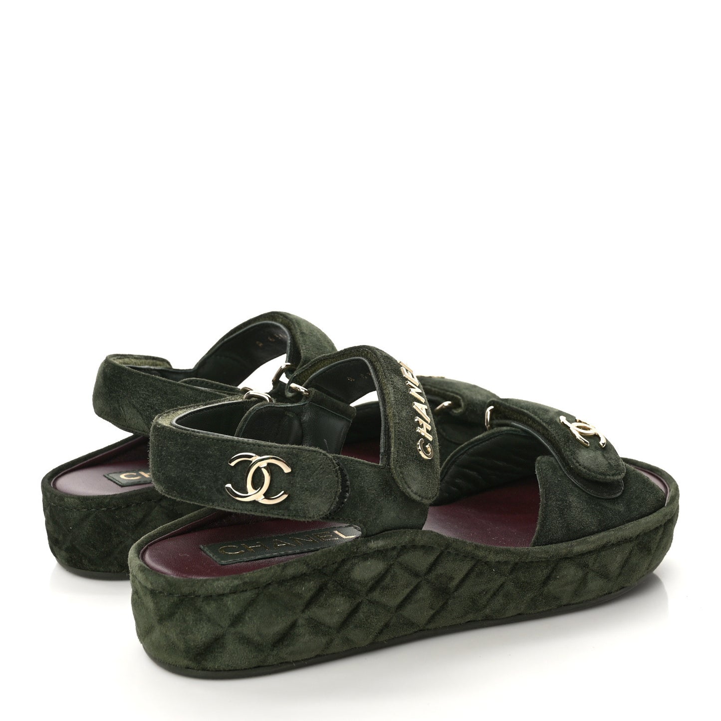 Suede Quilted Platform Sandals 38 Green