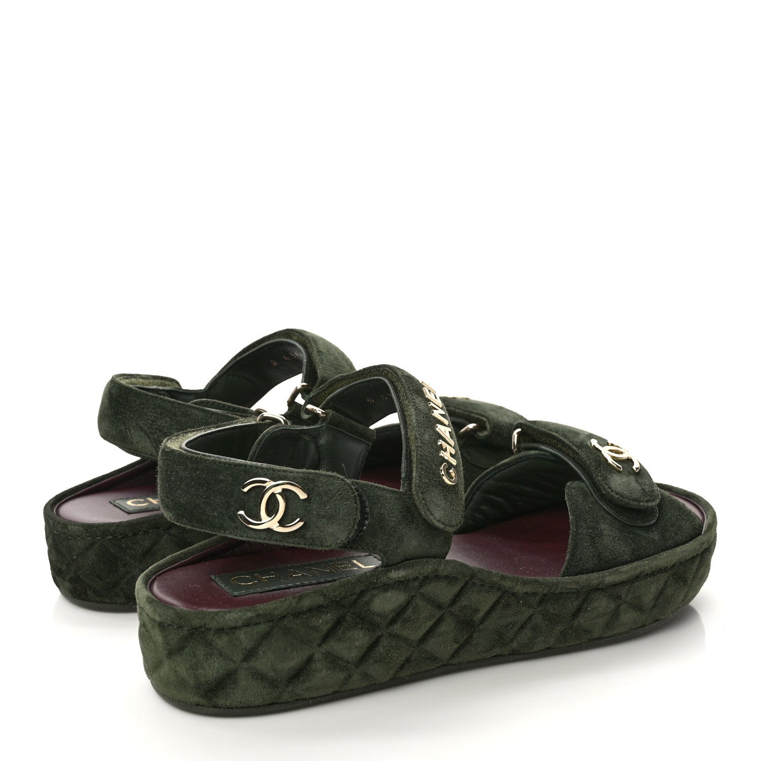 Chanel Suede Quilted Platform Sandals 38 Green 4 of 8