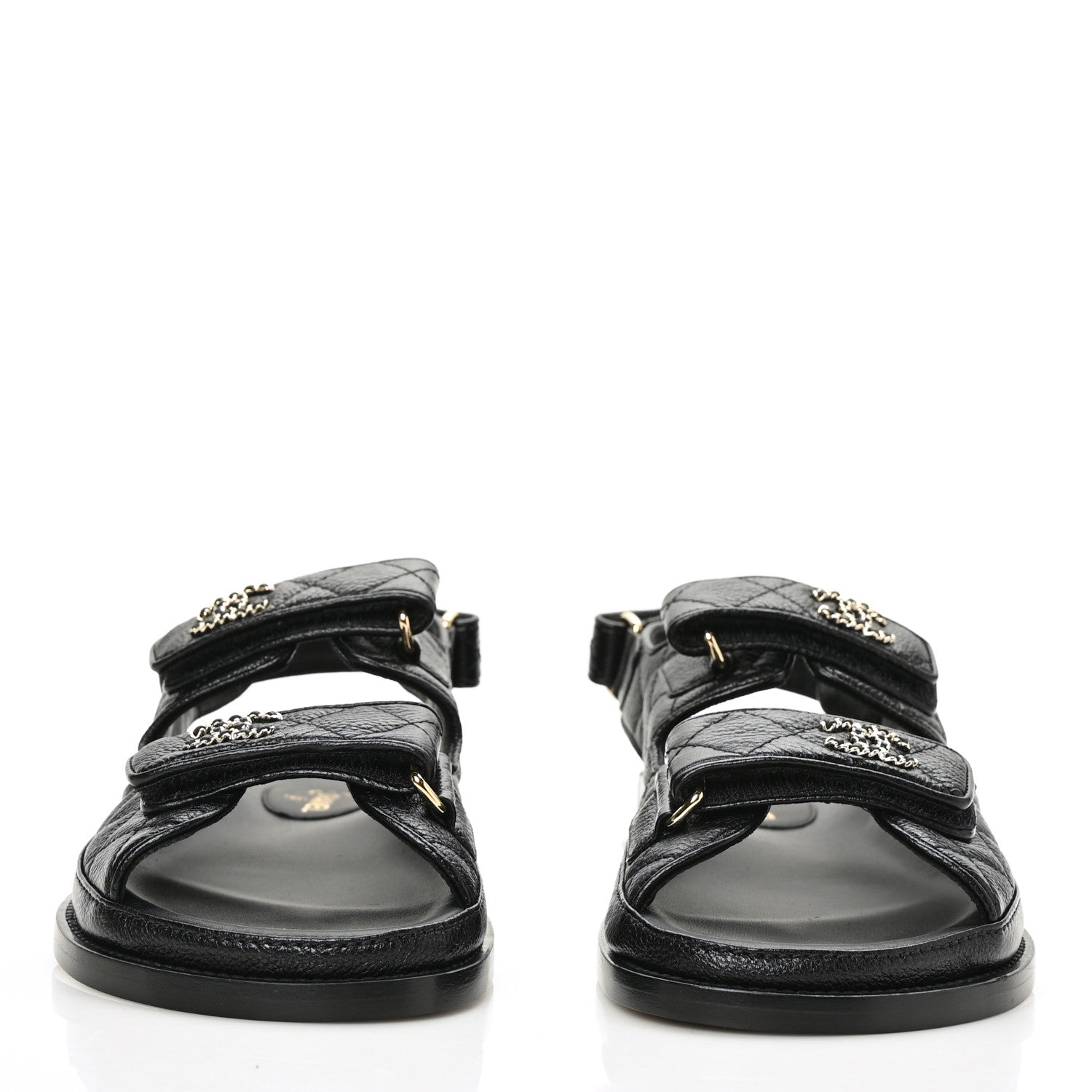 Chanel Grained Calfskin Velcro Dad Sandals 36.5 Black 2 of 9