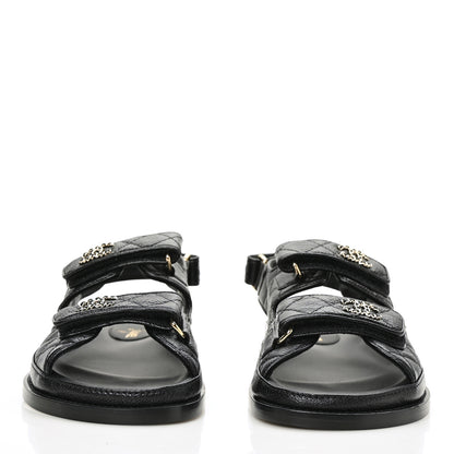 Chanel Grained Calfskin Velcro Dad Sandals 36.5 Black 2 of 9