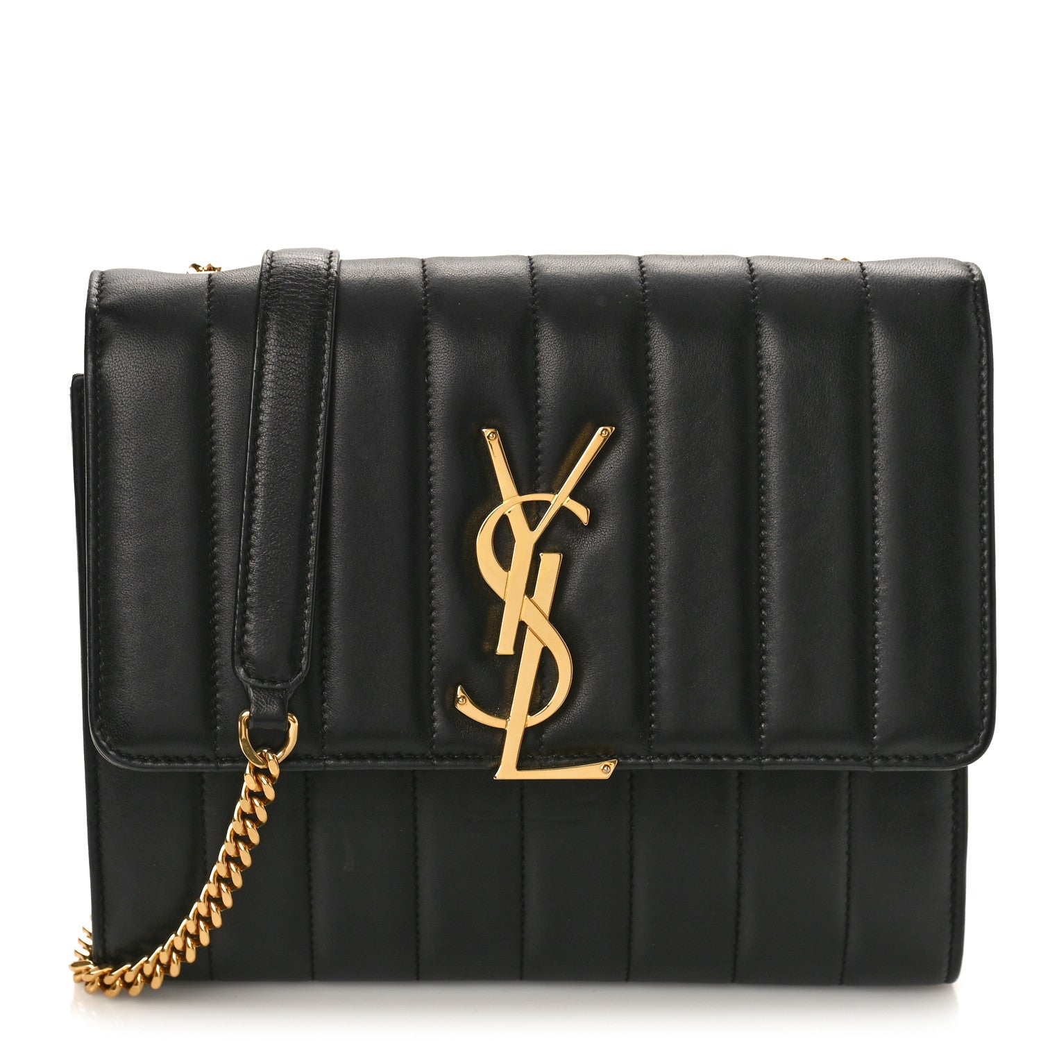 Saint Laurent Lambskin Matelasse Monogram Vicky Chain Wallet Black 1 of 9