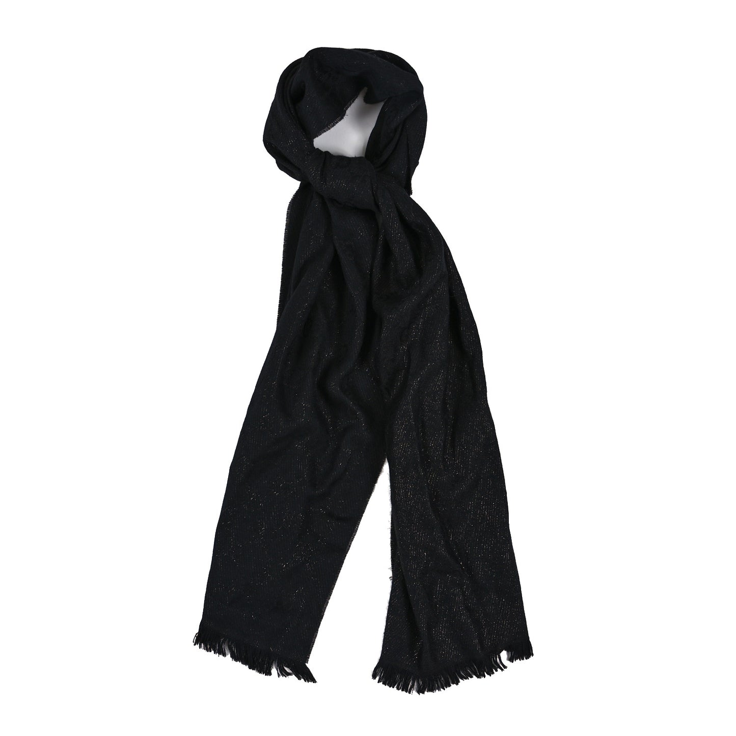 Wool Silk Shimmer Monogram Shawl Scarf Black