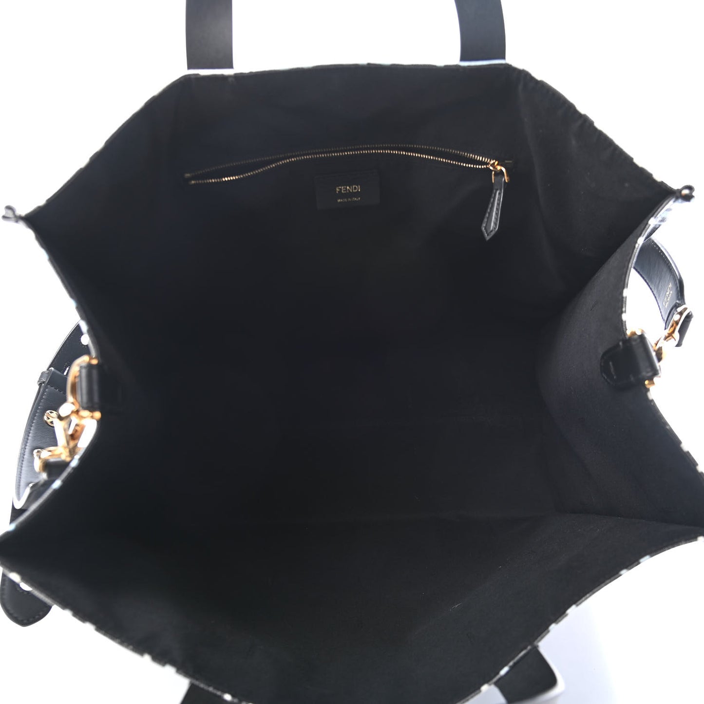 X JOSHUA VIDES Coated Canvas FF Cloudy Shopping Tote White Celeste Black