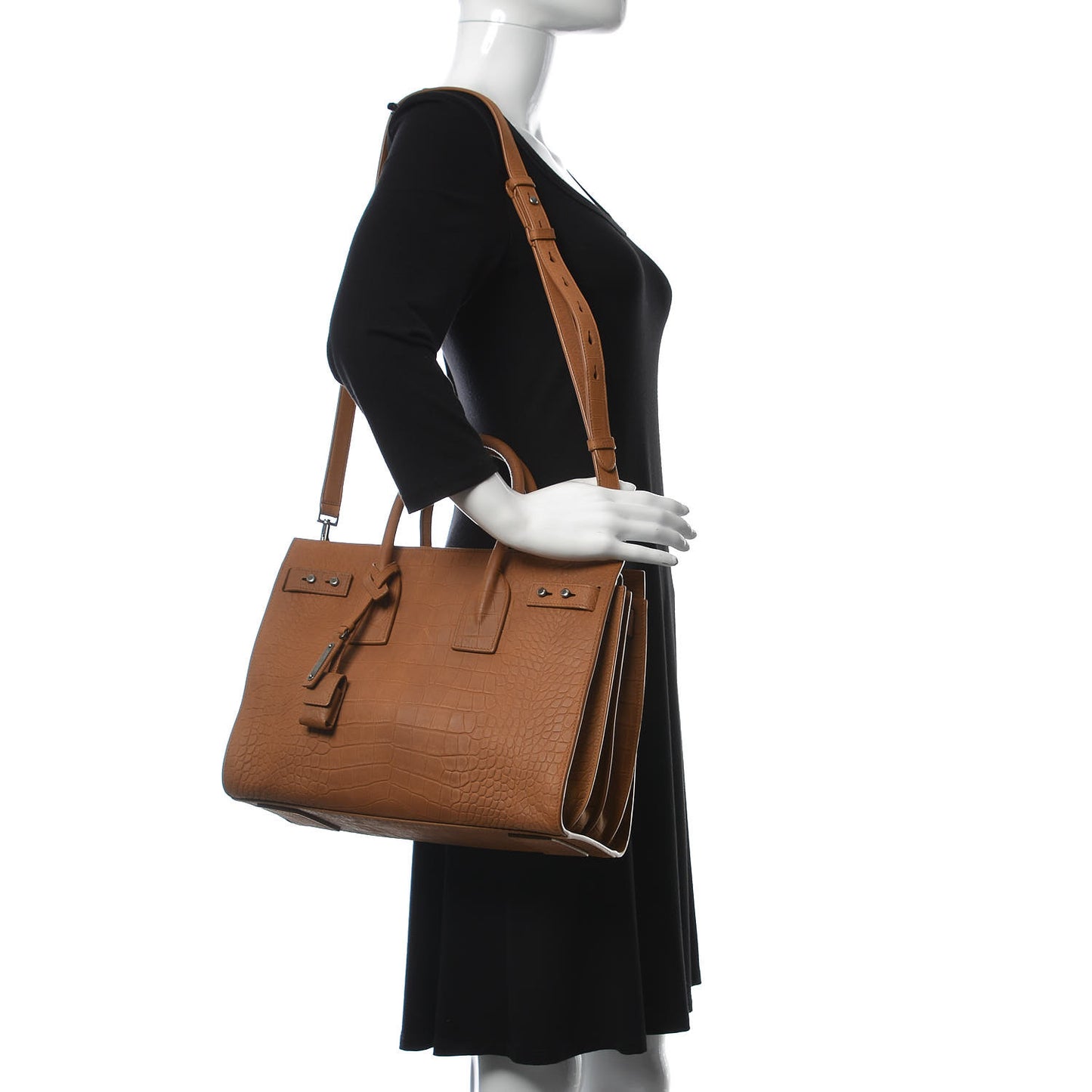 Crocodile Embossed Suede Small Supple Sac de Jour Tan