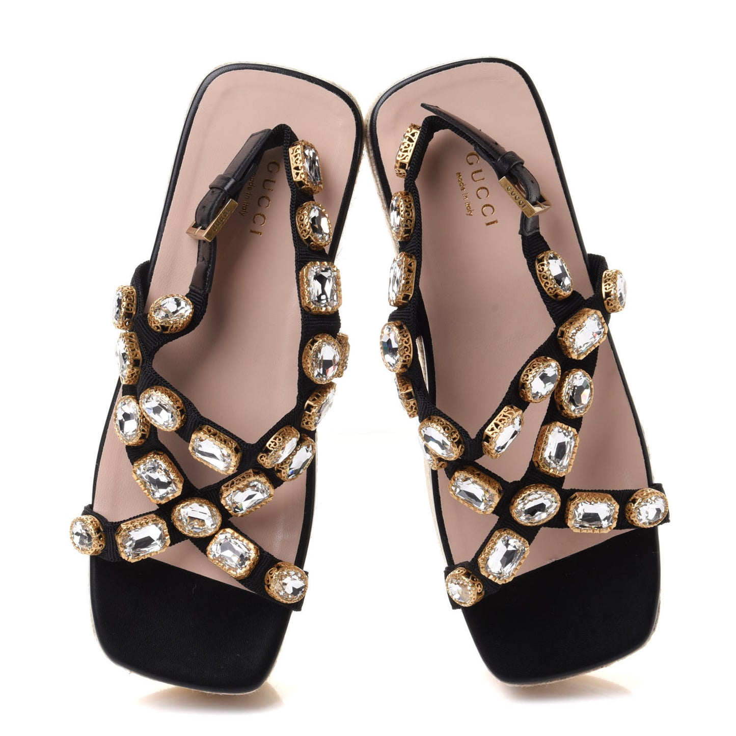 Grosgrain Crystal Perta Espadrille Platform Sandals 38.5 Black