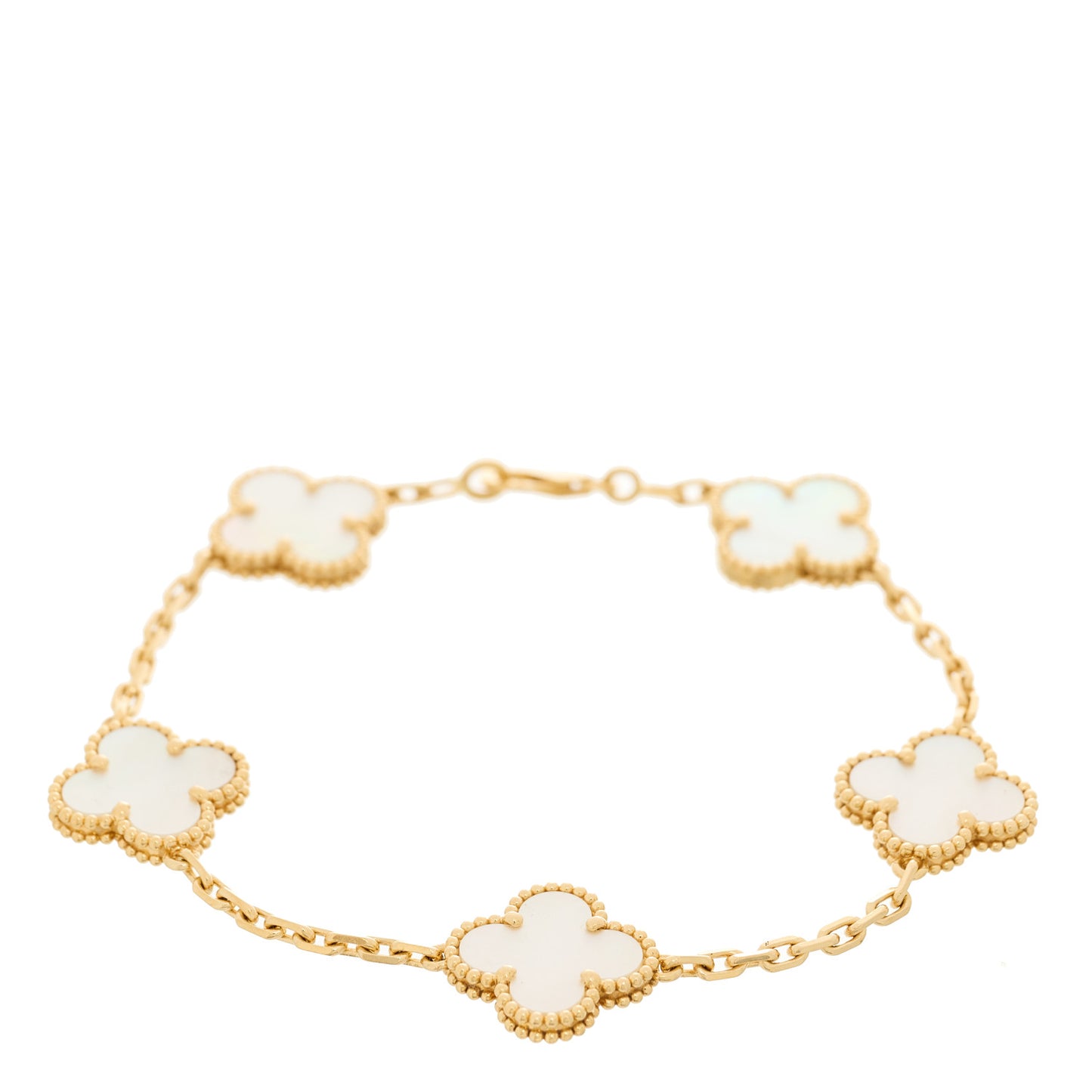 18K Yellow Gold Mother of Pearl 5 Motifs Vintage Alhambra Bracelet