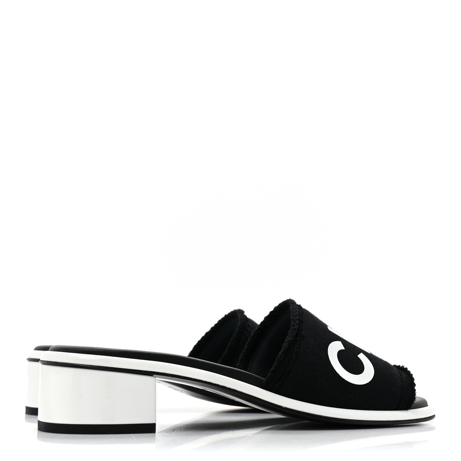 Chanel Cotton Logo Mule Sandals 35 Black White 4 of 11