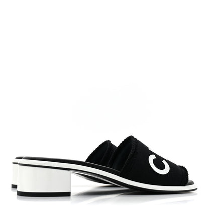 Chanel Cotton Logo Mule Sandals 35 Black White 4 of 11