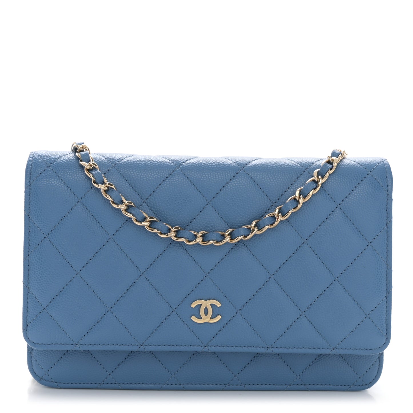 Caviar Quilted Wallet on Chain WOC Blue
