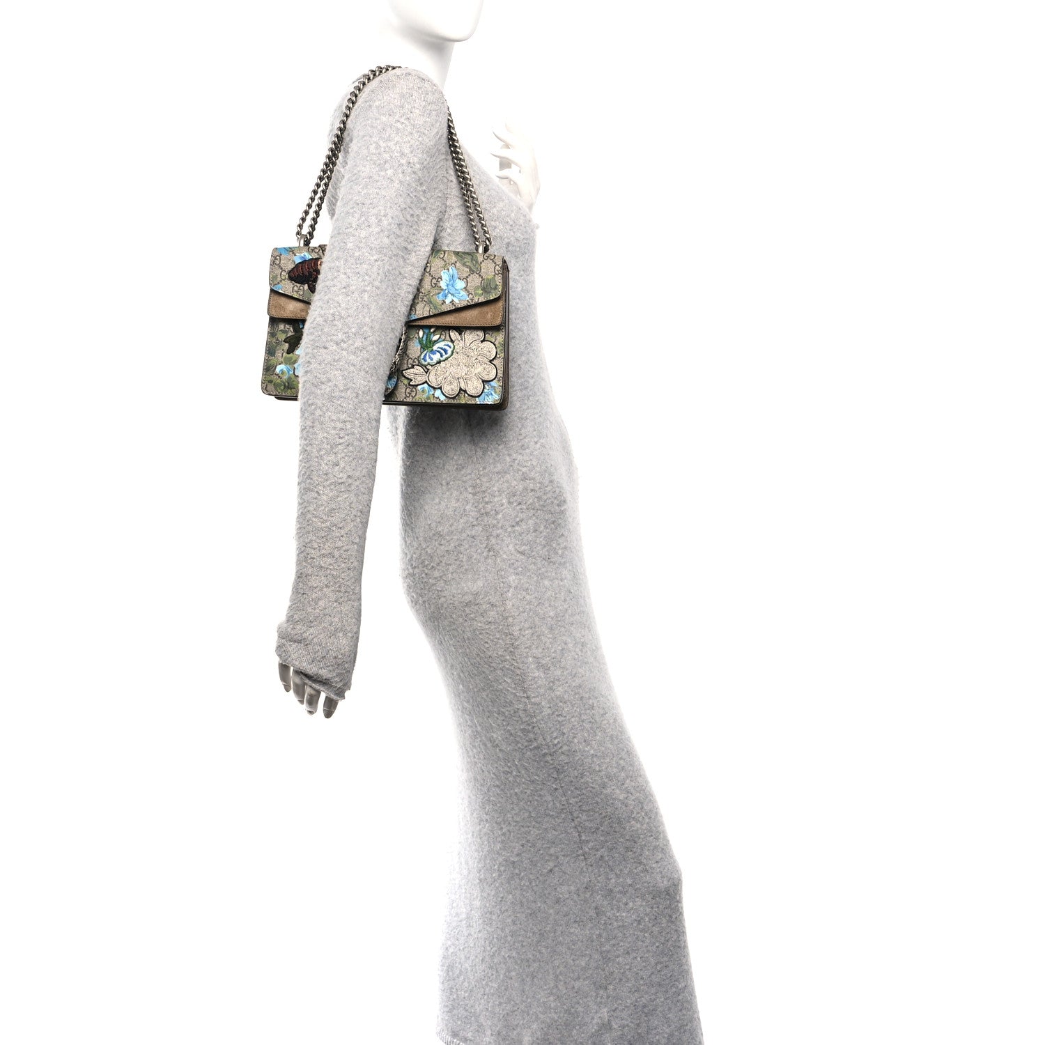 Gucci GG Supreme Monogram Blooms Print Embroidered Small Dionysus Shoulder Bag Blue Taupe 2 of 10