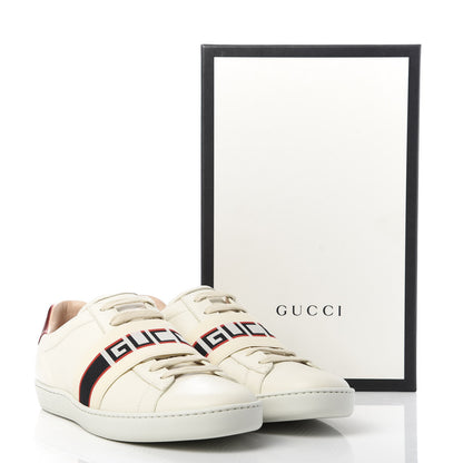 Gucci Calfskin Stripe Womens New Ace Sneakers 39.5 New Mystic White Ecru Red Flame 10 of 10
