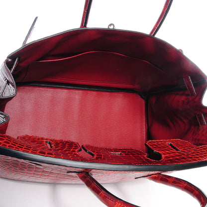 Hermes Shiny Porosus Crocodile Birkin 35 Rouge H 6 of 19