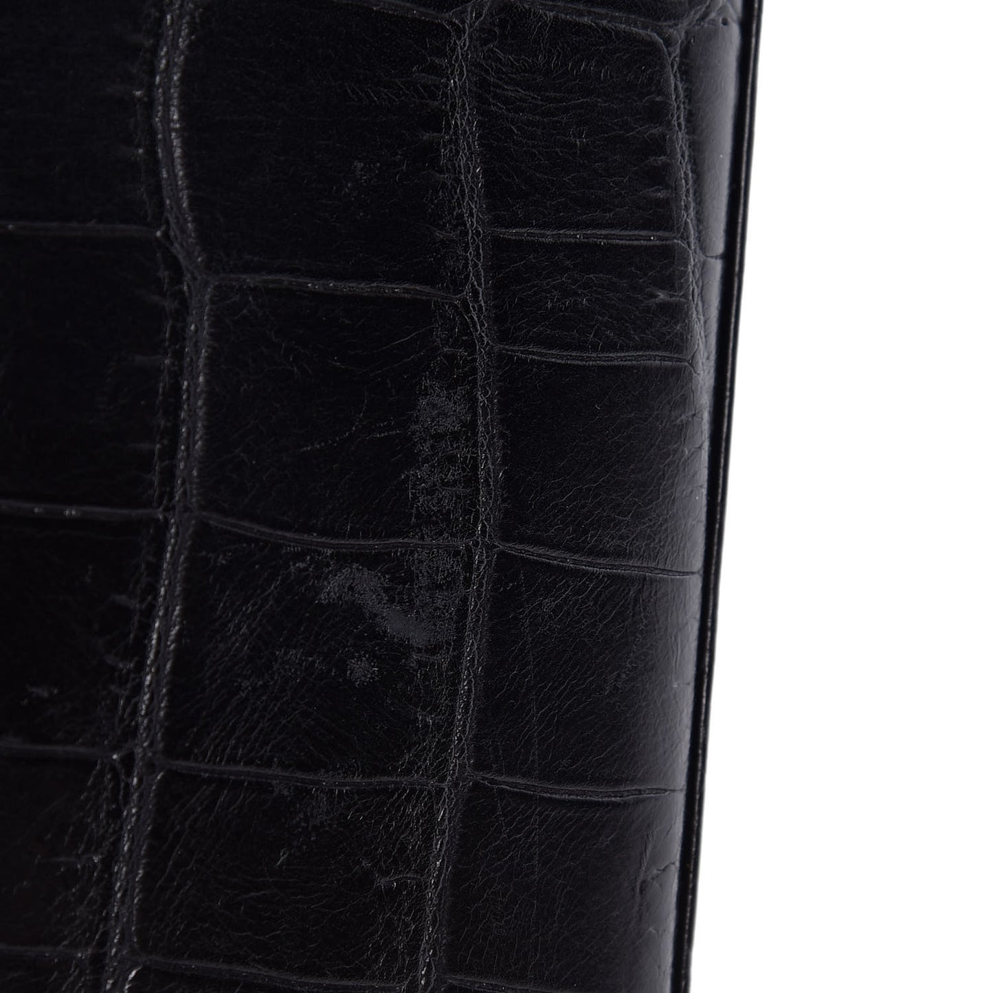Calfskin Crocodile Embossed Classic Zip Around Continental Wallet Black