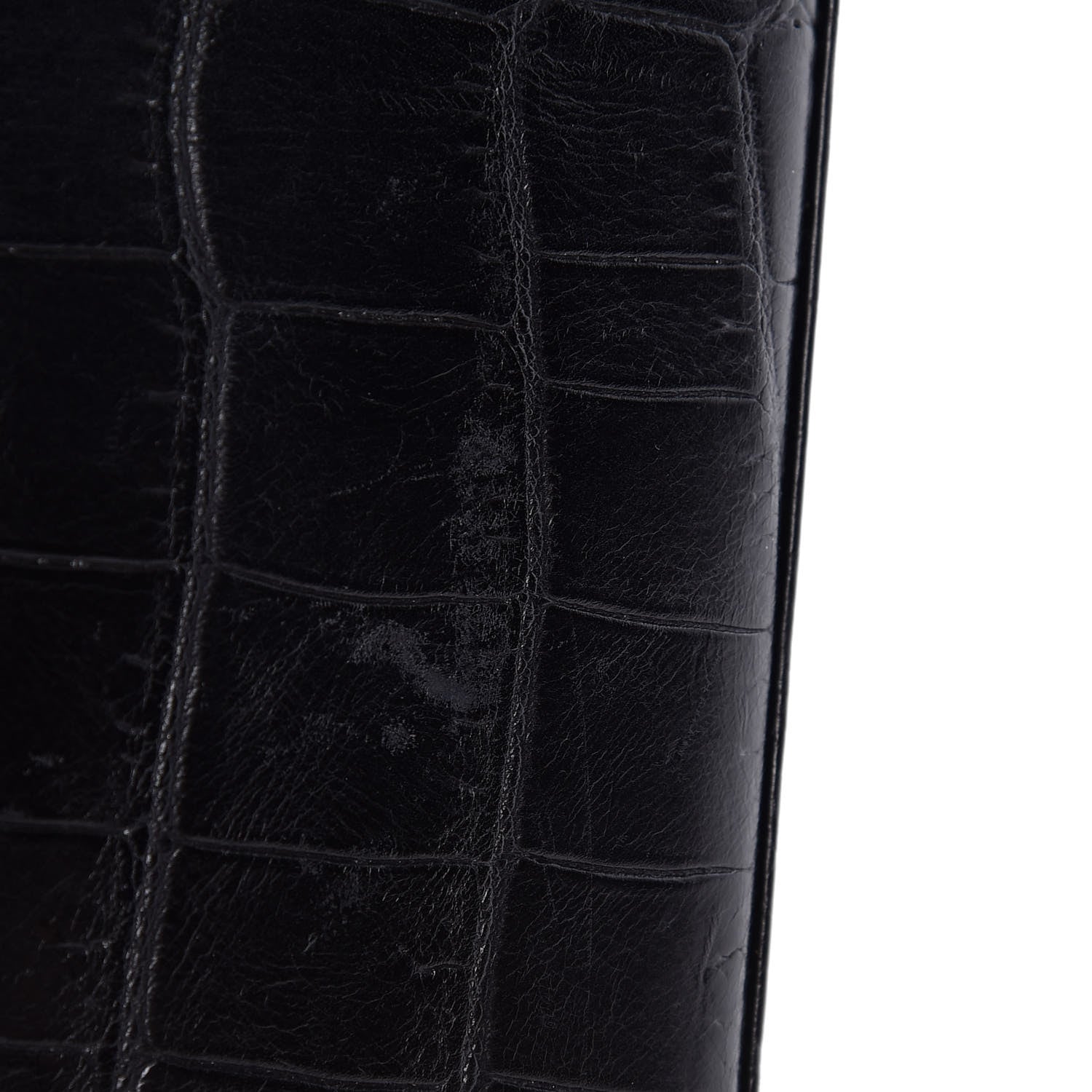 Saint Laurent Calfskin Crocodile Embossed Classic Zip Around Continental Wallet Black 7 of 8