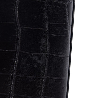 Saint Laurent Calfskin Crocodile Embossed Classic Zip Around Continental Wallet Black 7 of 8