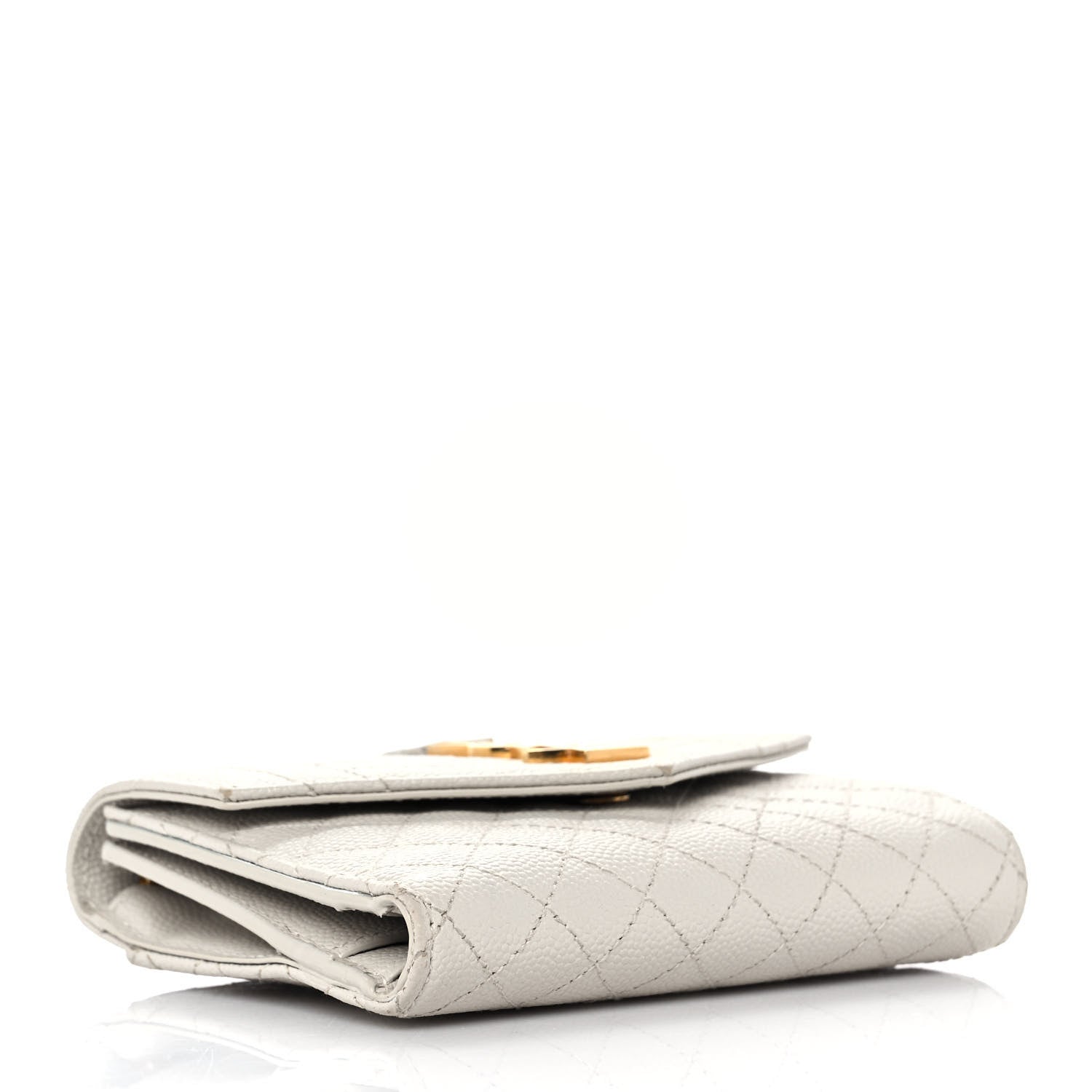 Saint Laurent Grain De Poudre Mixed Matelasse Triquilt Monogram Compact Tri Fold Wallet Blanc Vintage 4 of 8