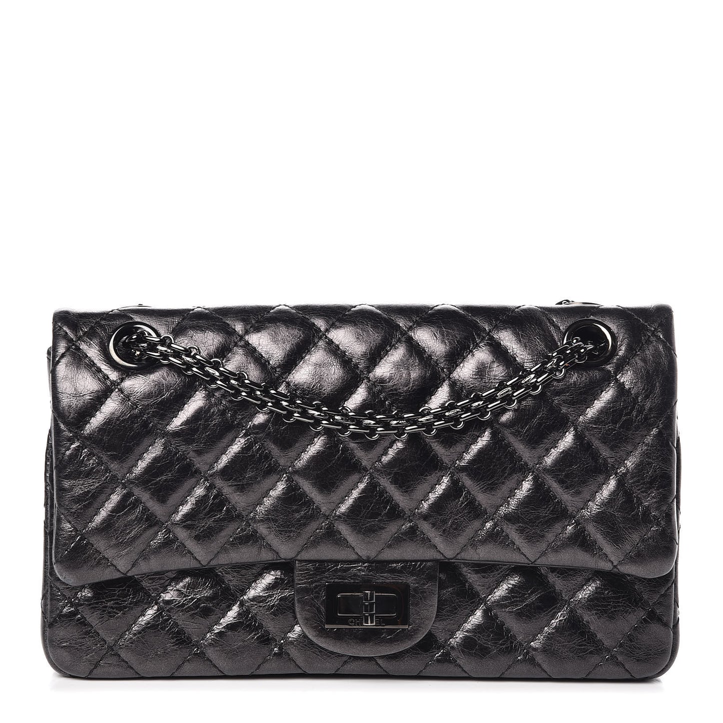 Metallic Aged Calfskin Quilted 2.55 Reissue 225 Flap So Black