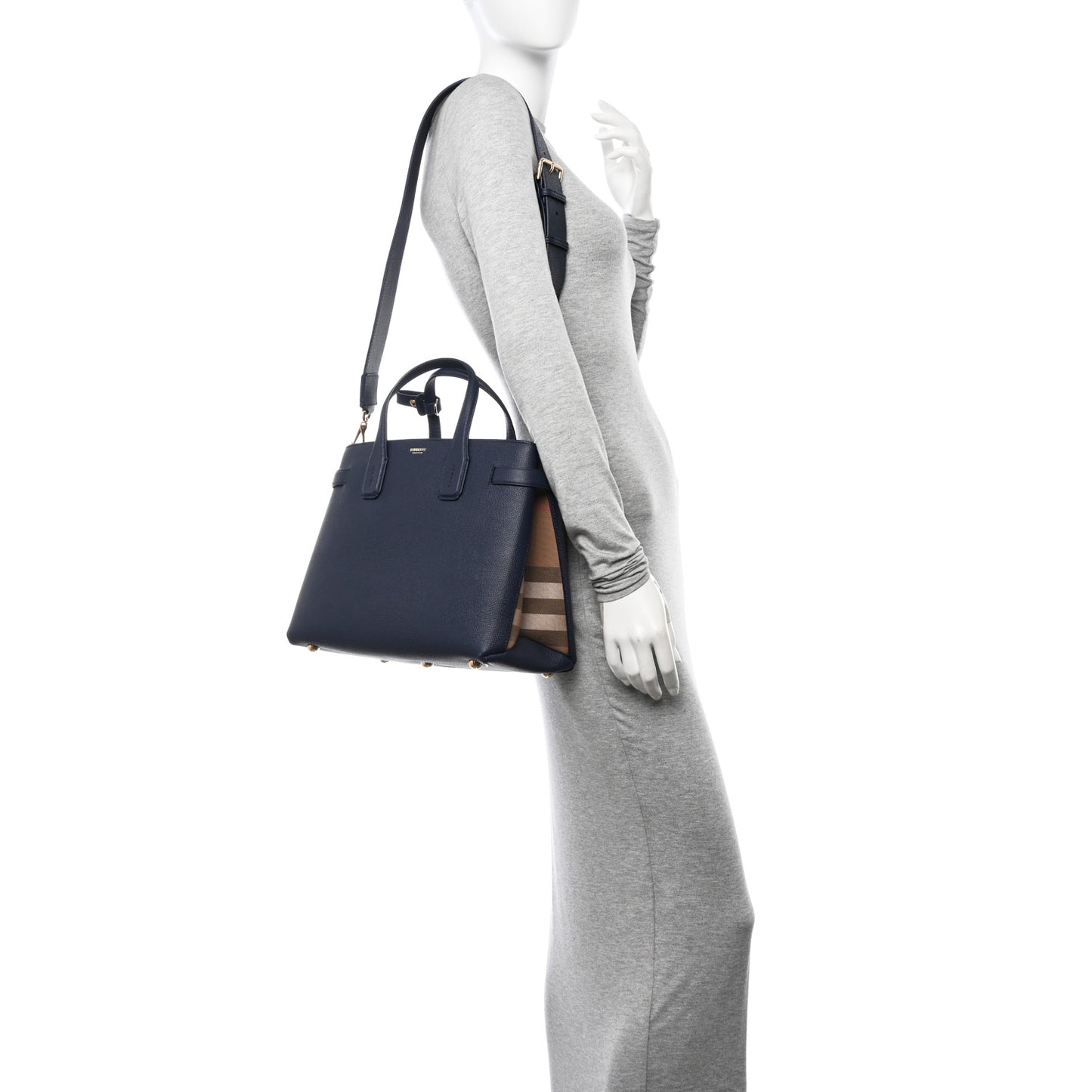 Derby Calfskin Vintage Check Medium Banner Tote Regency Blue