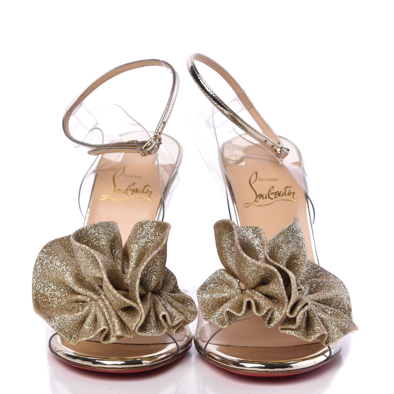 Christian Louboutin Metallic Calfskin Glitter Tonic PVC Fossiliza 100 Sandals 36 Version Light Gold 2 of 7