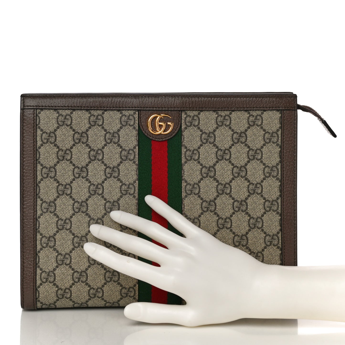GG Supreme Monogram Web Ophidia Pouch Brown
