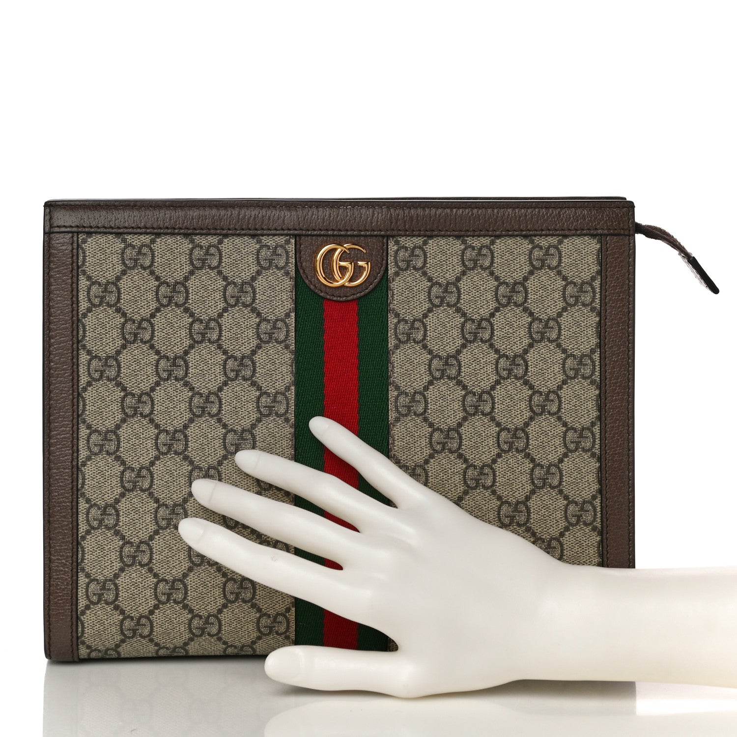 Gucci GG Supreme Monogram Web Ophidia Pouch Brown 2 of 14