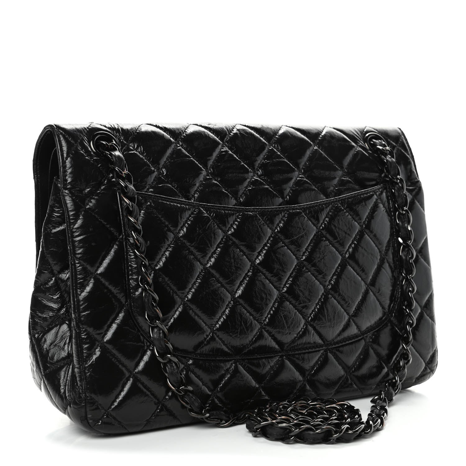 Chanel Shiny Distressed Calfskin Quilted Jumbo Double Flap So Black 2 of 7