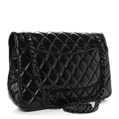 Chanel Shiny Distressed Calfskin Quilted Jumbo Double Flap So Black 2 of 7