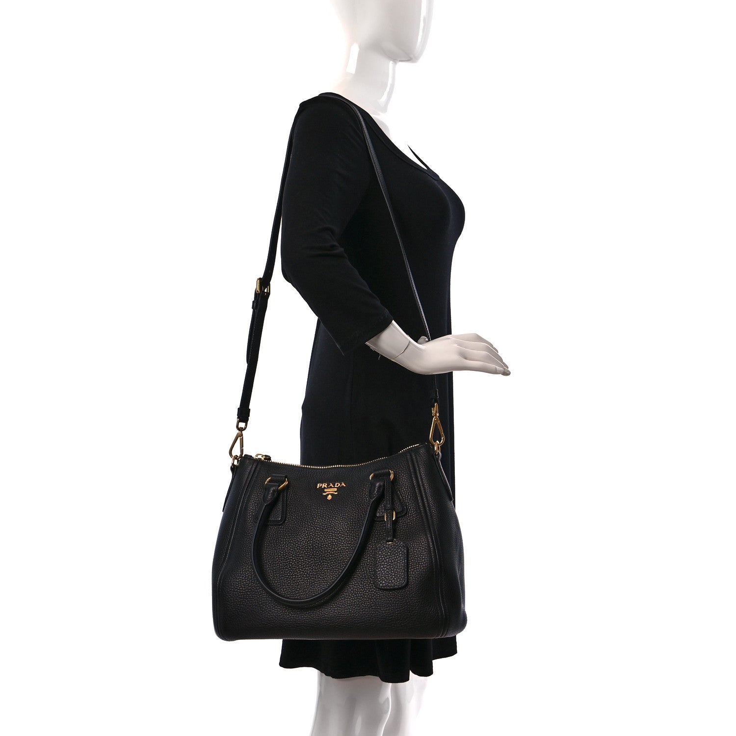 Prada Vitello Phenix Shoulder Bag Black 2 of 12