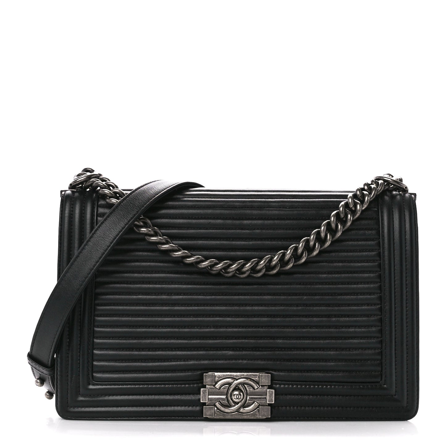 Calfskin Horizontal Quilted New Medium Boy Flap Black