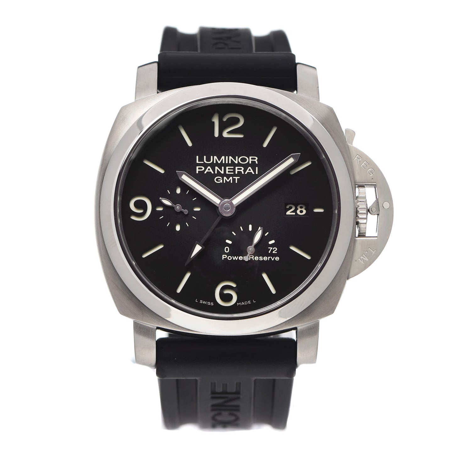 Stainless Steel Rubber 44mm Luminor 1950 3 Day GMT Power Reserve Automatic Watch Black PAM00347